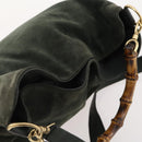 GUCCI Bamboo Shoulder Bag Suede 2way Khaki Gold Auth 180802-6