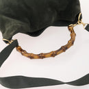 GUCCI Bamboo Shoulder Bag Suede 2way Khaki Gold Auth 180802-9