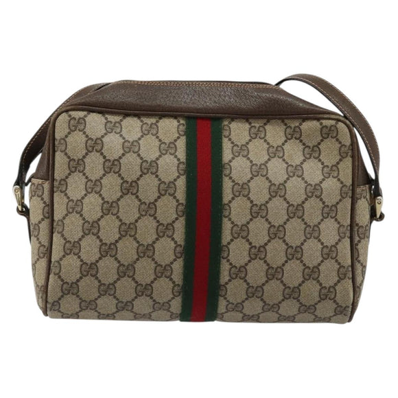 GUCCI GG Supreme Web Sherry Line Shoulder Bag PVC Beige Gold Auth 180803