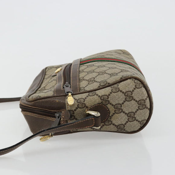 GUCCI GG Supreme Web Sherry Line Shoulder Bag PVC Beige Gold Auth 180803