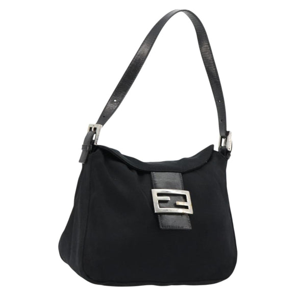 FENDI Mamma Baguette Shoulder Bag Nylon Black Silver Auth 180804