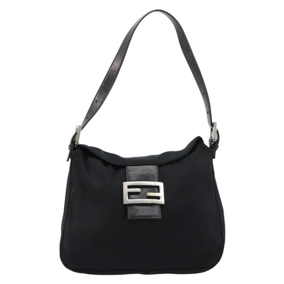 FENDI Mamma Baguette Shoulder Bag Nylon Black Silver Auth 180804