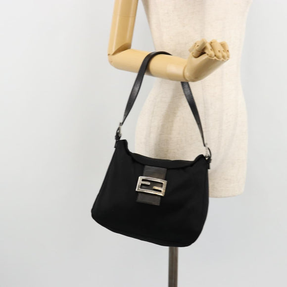 FENDI Mamma Baguette Shoulder Bag Nylon Black Silver Auth 180804