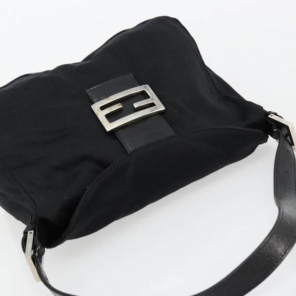 FENDI Mamma Baguette Shoulder Bag Nylon Black Silver Auth 180804