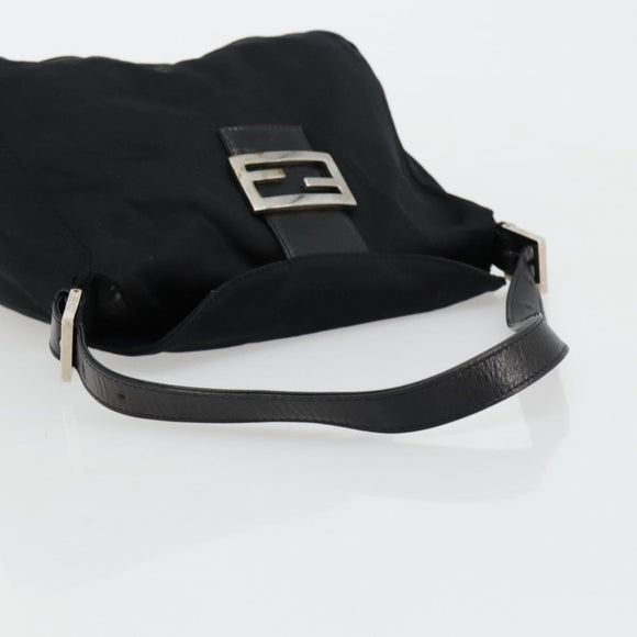 FENDI Mamma Baguette Shoulder Bag Nylon Black Silver Auth 180804