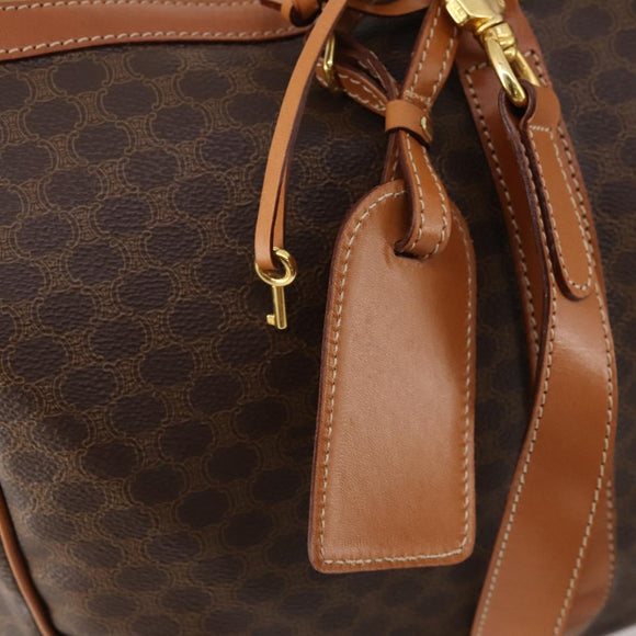 CELINE Macadam Canvas Boston Bag PVC Leather 2way Brown Gold Auth 180808A