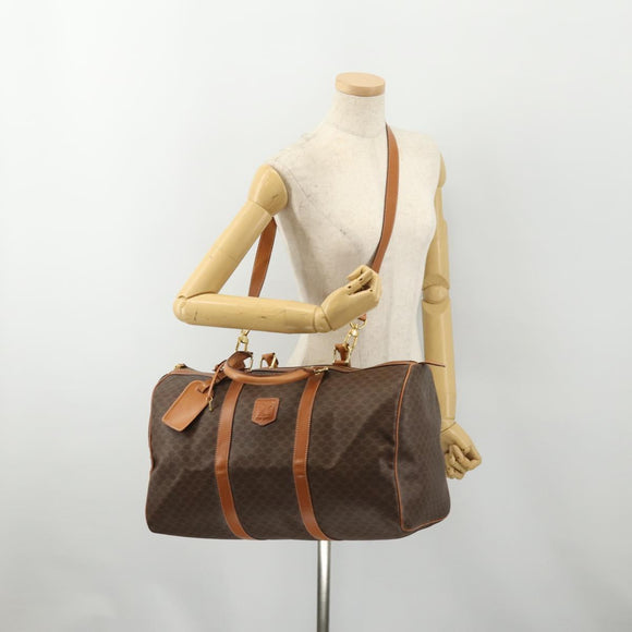CELINE Macadam Canvas Boston Bag PVC Leather 2way Brown Gold Auth 180808A