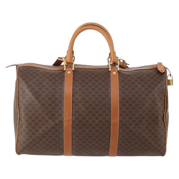 CELINE Macadam Canvas Boston Bag PVC Leather 2way Brown Gold Auth 180808A