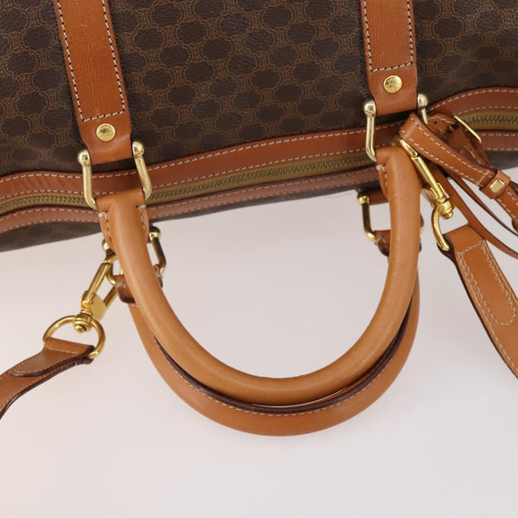 CELINE Macadam Canvas Boston Bag PVC Leather 2way Brown Gold Auth 180808A