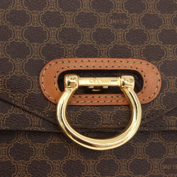 CELINE Macadam Canvas Hand Bag PVC Leather Brown Gold Auth 180815A
