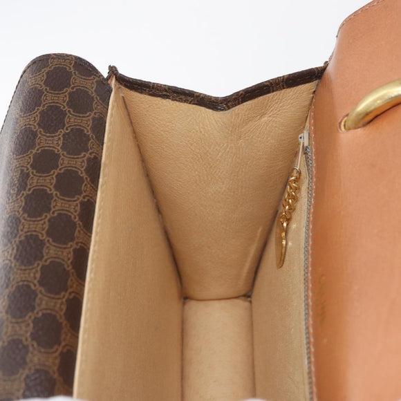CELINE Macadam Canvas Hand Bag PVC Leather Brown Gold Auth 180815A