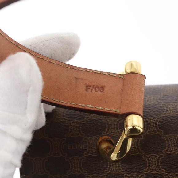 CELINE Macadam Canvas Hand Bag PVC Leather Brown Gold Auth 180815A