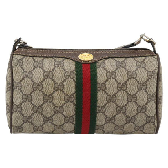 GUCCI GG Supreme Web Sherry Line Bag PVC Beige Gold 41 02 018 Auth 180817