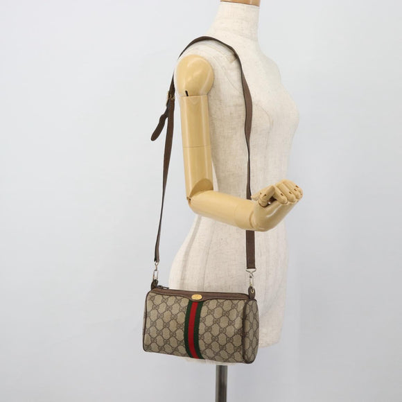 GUCCI GG Supreme Web Sherry Line Bag PVC Beige Gold 41 02 018 Auth 180817
