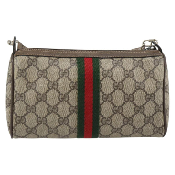 GUCCI GG Supreme Web Sherry Line Bag PVC Beige Gold 41 02 018 Auth 180817
