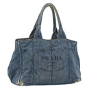 PRADA Canapa MM Hand Bag Denim Blue Gold Auth 180818-1