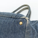 PRADA Canapa MM Hand Bag Denim Blue Gold Auth 180818-9