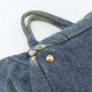 PRADA Canapa MM Hand Bag Denim Blue Gold Auth 180818-14