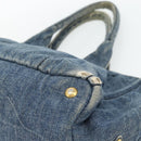 PRADA Canapa MM Hand Bag Denim Blue Gold Auth 180818-15