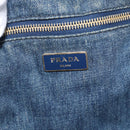 PRADA Canapa MM Hand Bag Denim Blue Gold Auth 180818-18