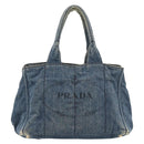 PRADA Canapa MM Hand Bag Denim Blue Gold Auth 180818-13