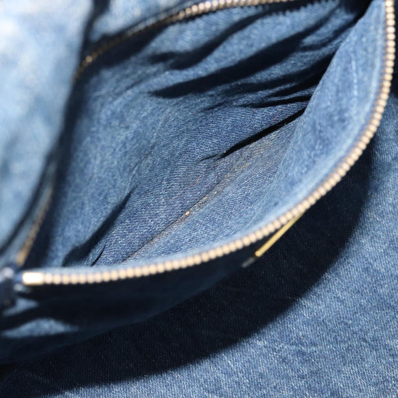 PRADA Canapa MM Hand Bag Denim Blue Gold Auth 180818
