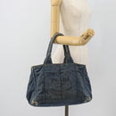 PRADA Canapa MM Hand Bag Denim Blue Gold Auth 180818-23