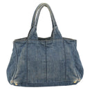 PRADA Canapa MM Hand Bag Denim Blue Gold Auth 180818-2