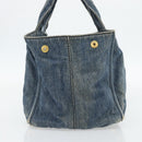 PRADA Canapa MM Hand Bag Denim Blue Gold Auth 180818-4