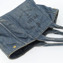 PRADA Canapa MM Hand Bag Denim Blue Gold Auth 180818-6