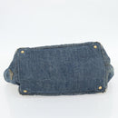 PRADA Canapa MM Hand Bag Denim Blue Gold Auth 180818-5