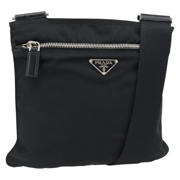 PRADA Shoulder Bag Nylon Black Silver Auth 180821A