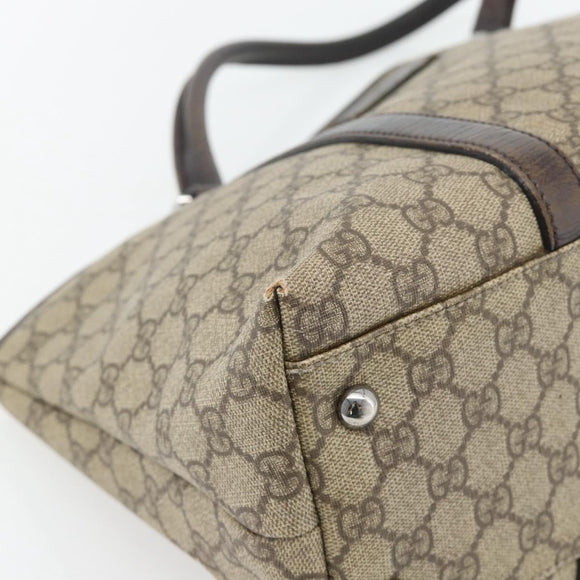 GUCCI GG Supreme Tote Bag PVC Beige Silver 114595 Auth 180826