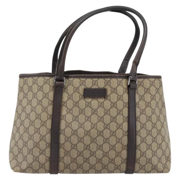 GUCCI GG Supreme Tote Bag PVC Beige Silver 114595 Auth 180826