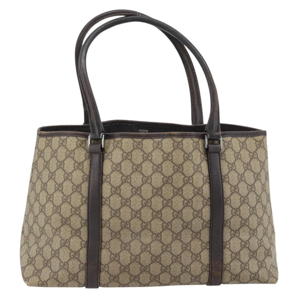 GUCCI GG Supreme Tote Bag PVC Beige Silver 114595 Auth 180826