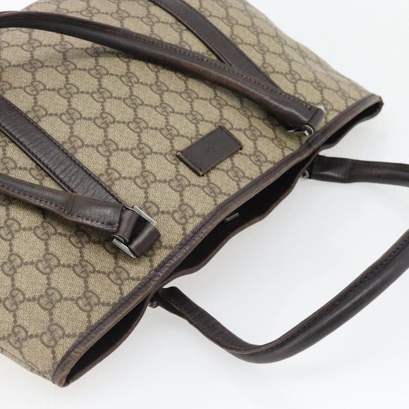 GUCCI GG Supreme Tote Bag PVC Beige Silver 114595 Auth 180826