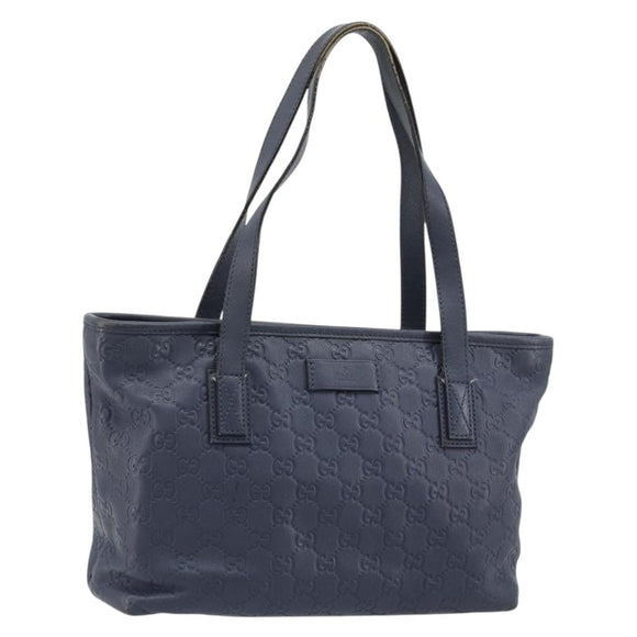 GUCCI GG Canvas Guccissima Tote Bag Leather Navy Gold 211138 Auth 180831