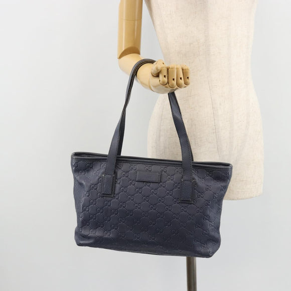 GUCCI GG Canvas Guccissima Tote Bag Leather Navy Gold 211138 Auth 180831