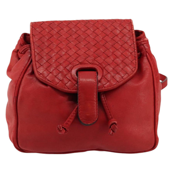 BOTTEGA VENETA INTRECCIATO Backpack Leather Red Gold Auth 180832