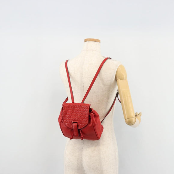 BOTTEGA VENETA INTRECCIATO Backpack Leather Red Gold Auth 180832