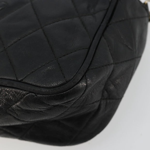 CHANEL Matelasse Chain Shoulder Bag Lamb Skin Black Gold CC Auth 180833A