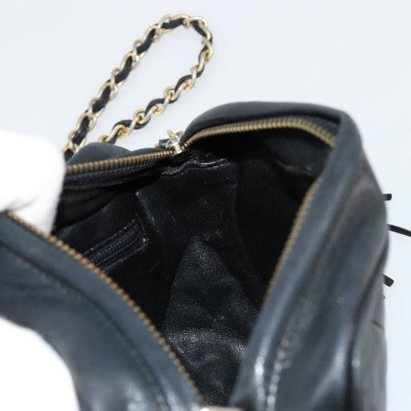 CHANEL Matelasse Chain Shoulder Bag Lamb Skin Black Gold CC Auth 180833A