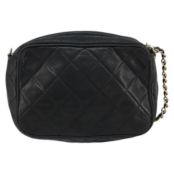 CHANEL Matelasse Chain Shoulder Bag Lamb Skin Black Gold CC Auth 180833A