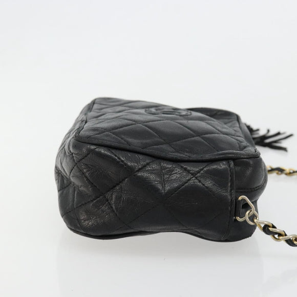 CHANEL Matelasse Chain Shoulder Bag Lamb Skin Black Gold CC Auth 180833A