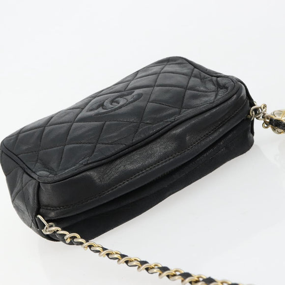 CHANEL Matelasse Chain Shoulder Bag Lamb Skin Black Gold CC Auth 180833A
