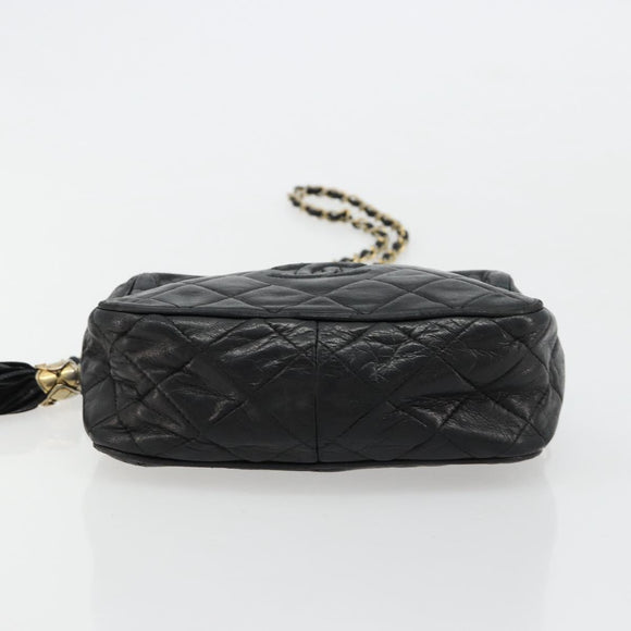 CHANEL Matelasse Chain Shoulder Bag Lamb Skin Black Gold CC Auth 180833A