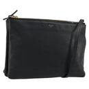 CELINE Trio Umhängetasche Leder Schwarz Gold Auth 180834-1