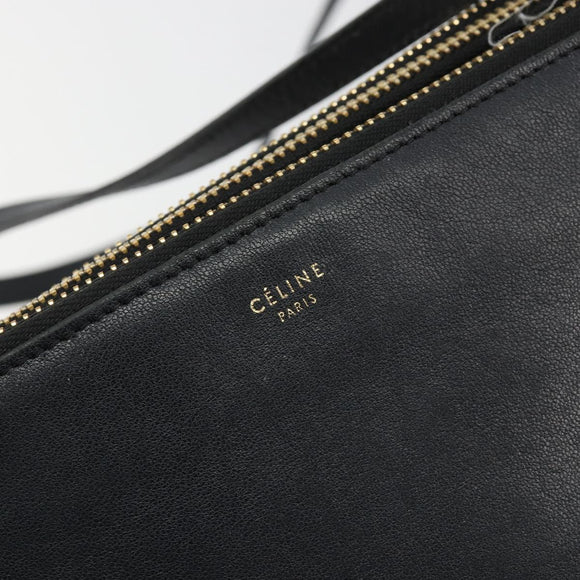 CELINE Trio Umhängetasche Leder Schwarz Gold Auth 180834