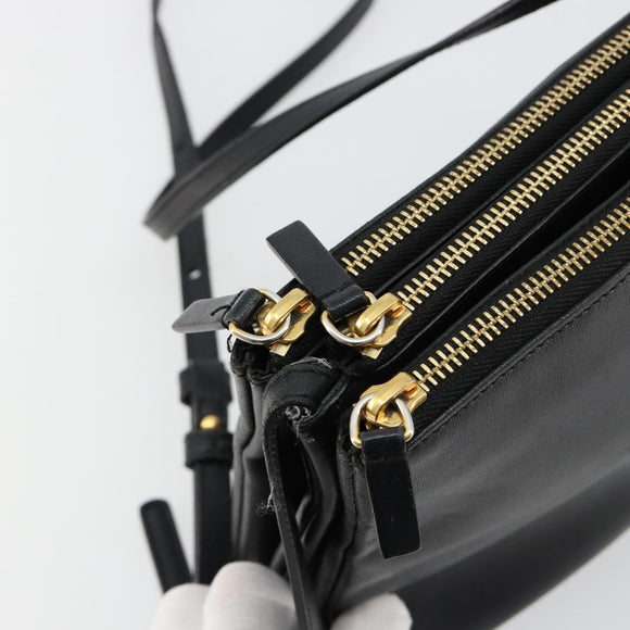 CELINE Trio Umhängetasche Leder Schwarz Gold Auth 180834