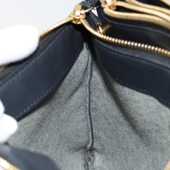 CELINE Trio Umhängetasche Leder Schwarz Gold Auth 180834